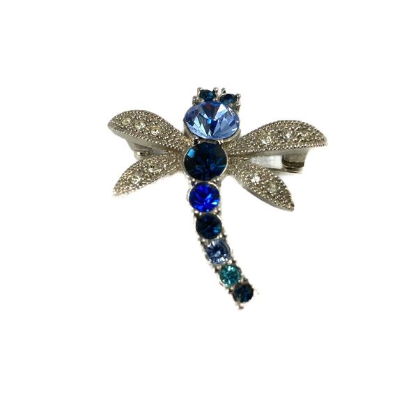 Blue Crystal Dragonfly Pin Brooch with Rhinestones with safety flag closure - Picture 1 of 9